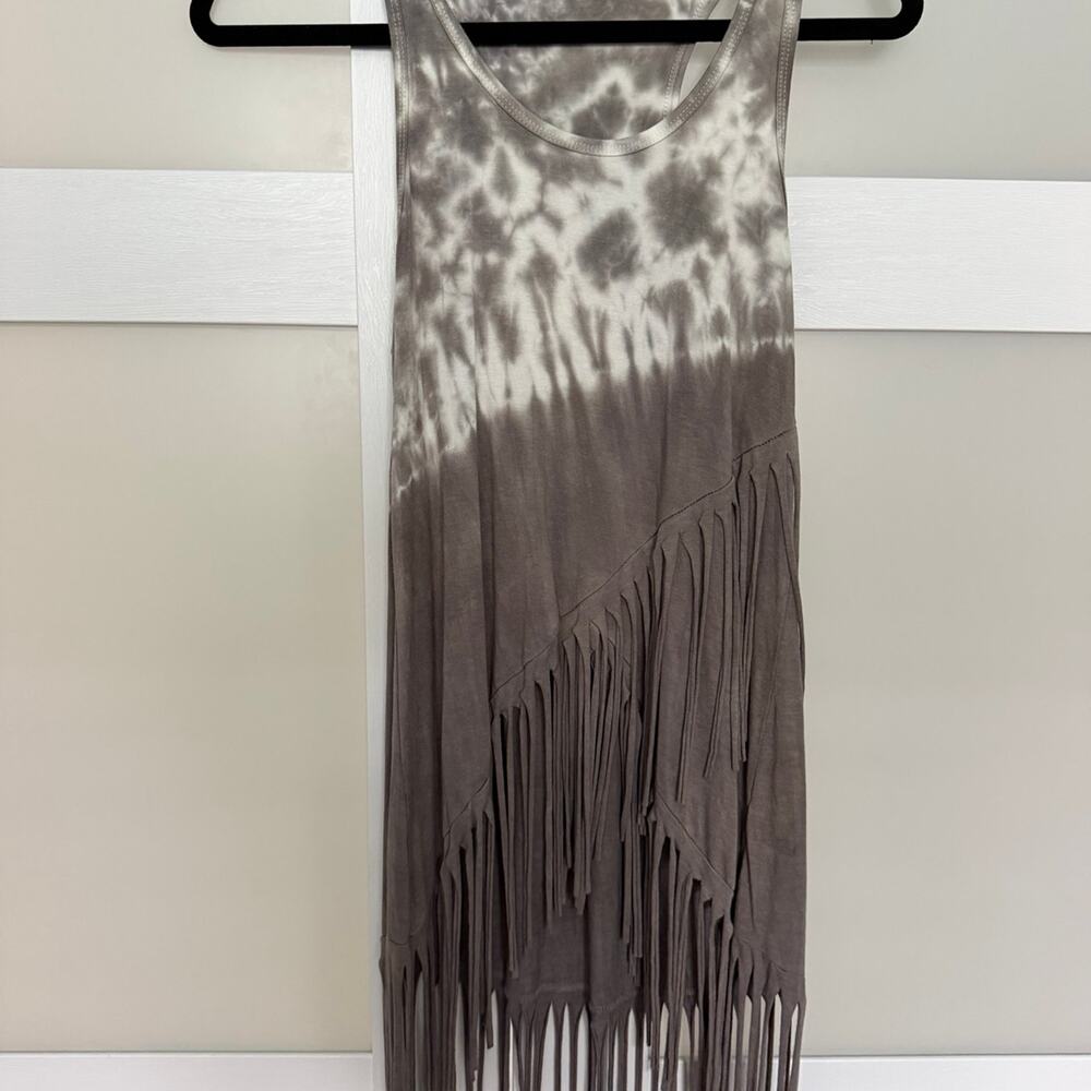 T Party Tie Dye Fringe Tank Top Size S grey